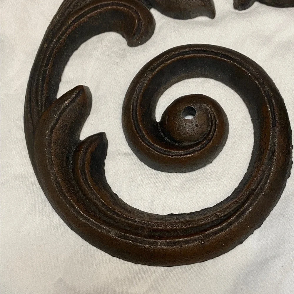 Set of 3 Vintage Dark Brown Swirl Cast Iron Wall Decor Set. Each one 1.6 lbs.